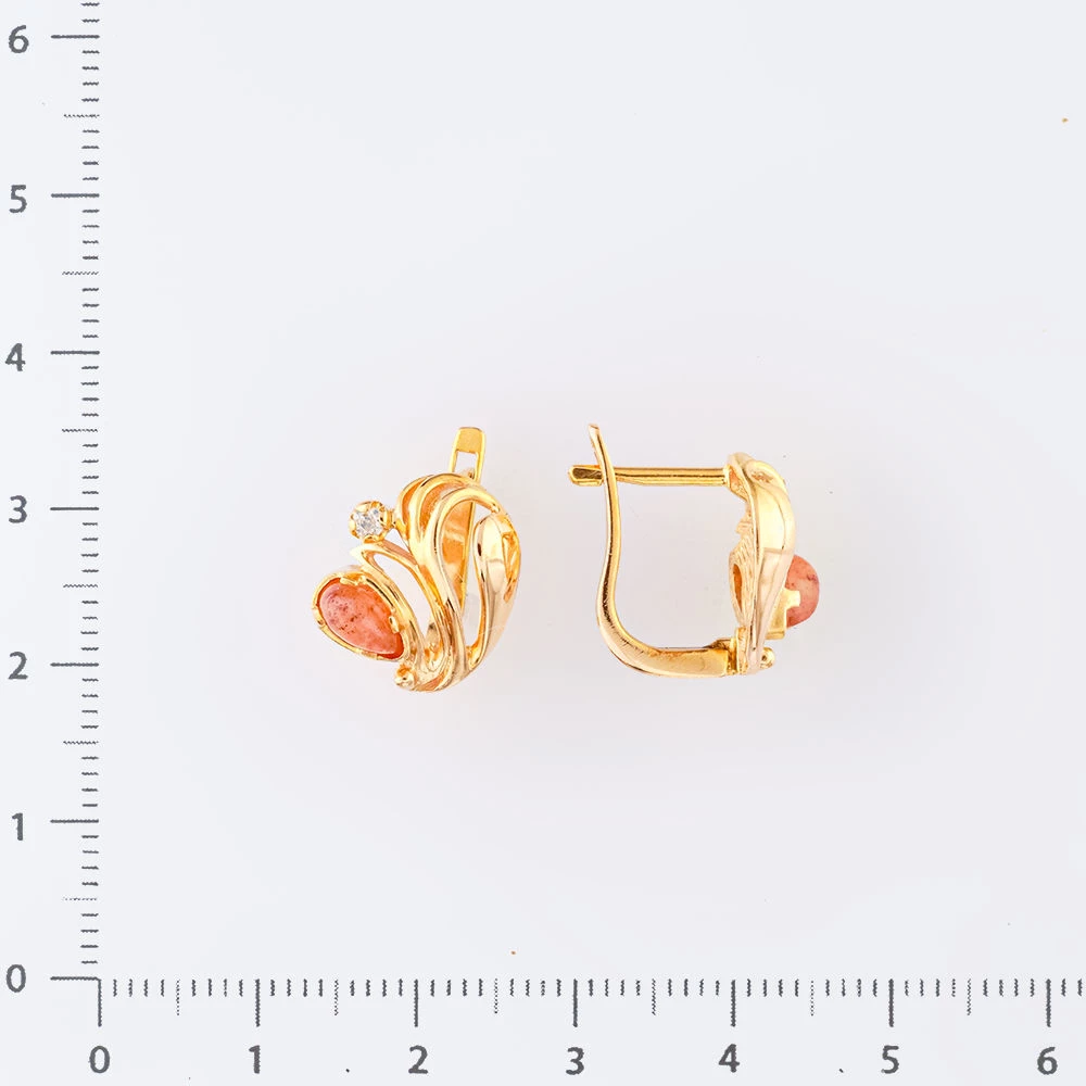 Серьги с сердоликом из красного золота 585 пробы