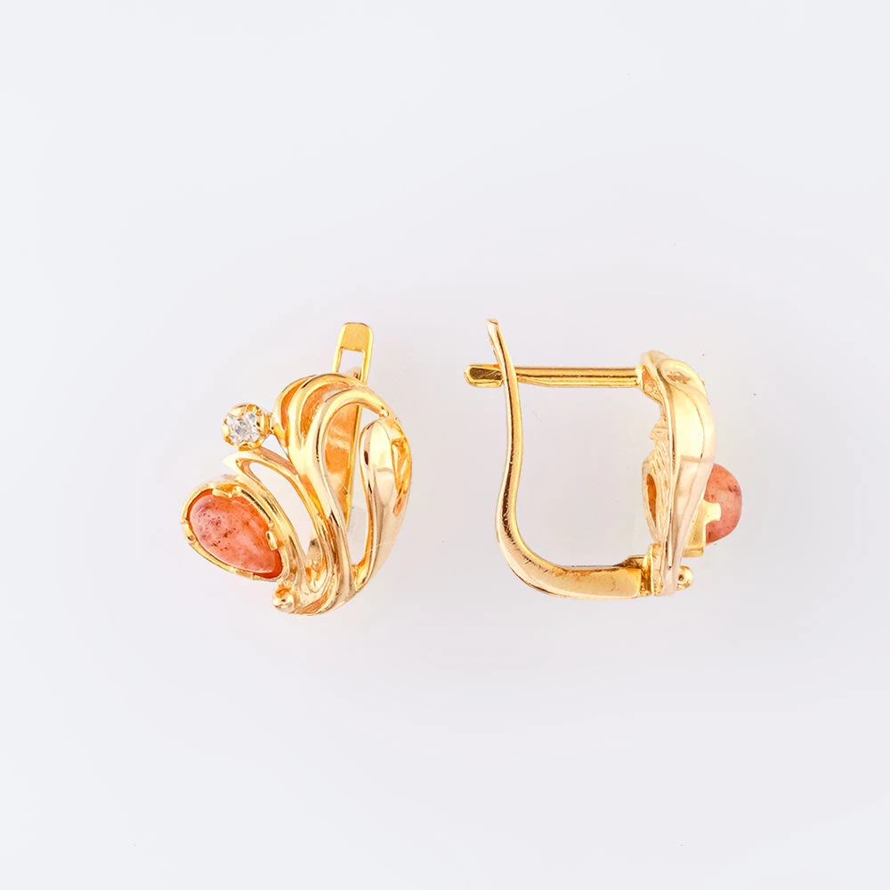 Серьги с сердоликом из красного золота 585 пробы