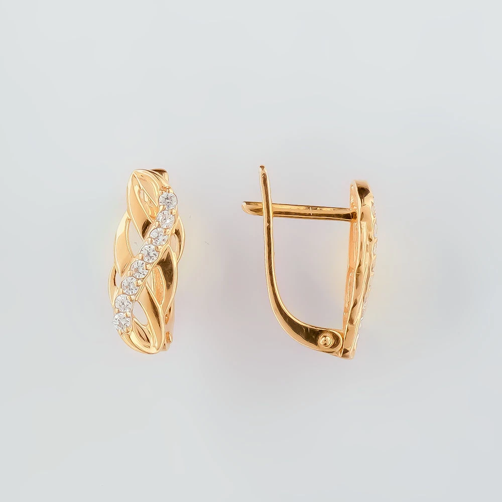 Серьги с фианитом из красного золота 585 пробы