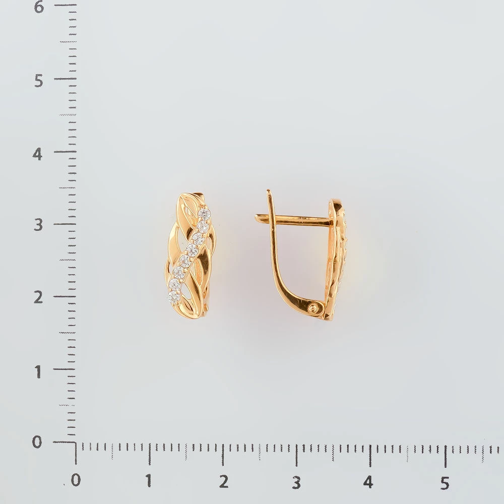 Серьги с фианитом из красного золота 585 пробы