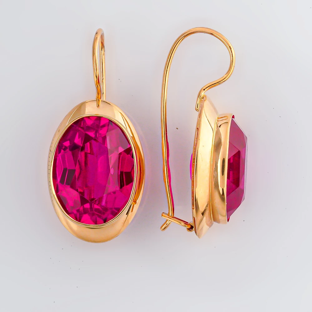 Серьги с фианитом из красного золота 583 пробы