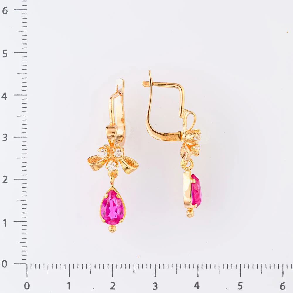 Серьги с фианитом из красного золота 583 пробы