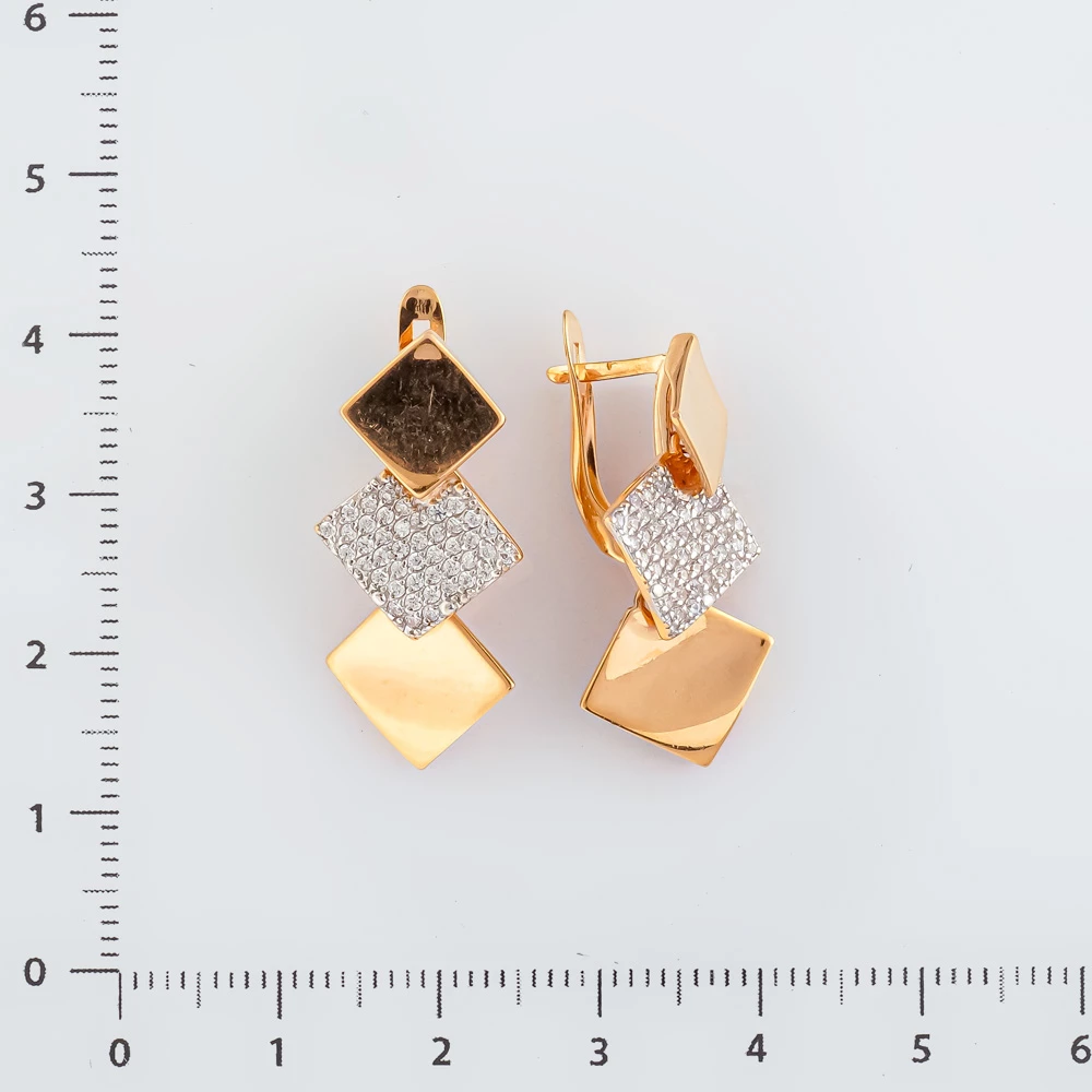 Серьги с фианитом из красного золота 585 пробы