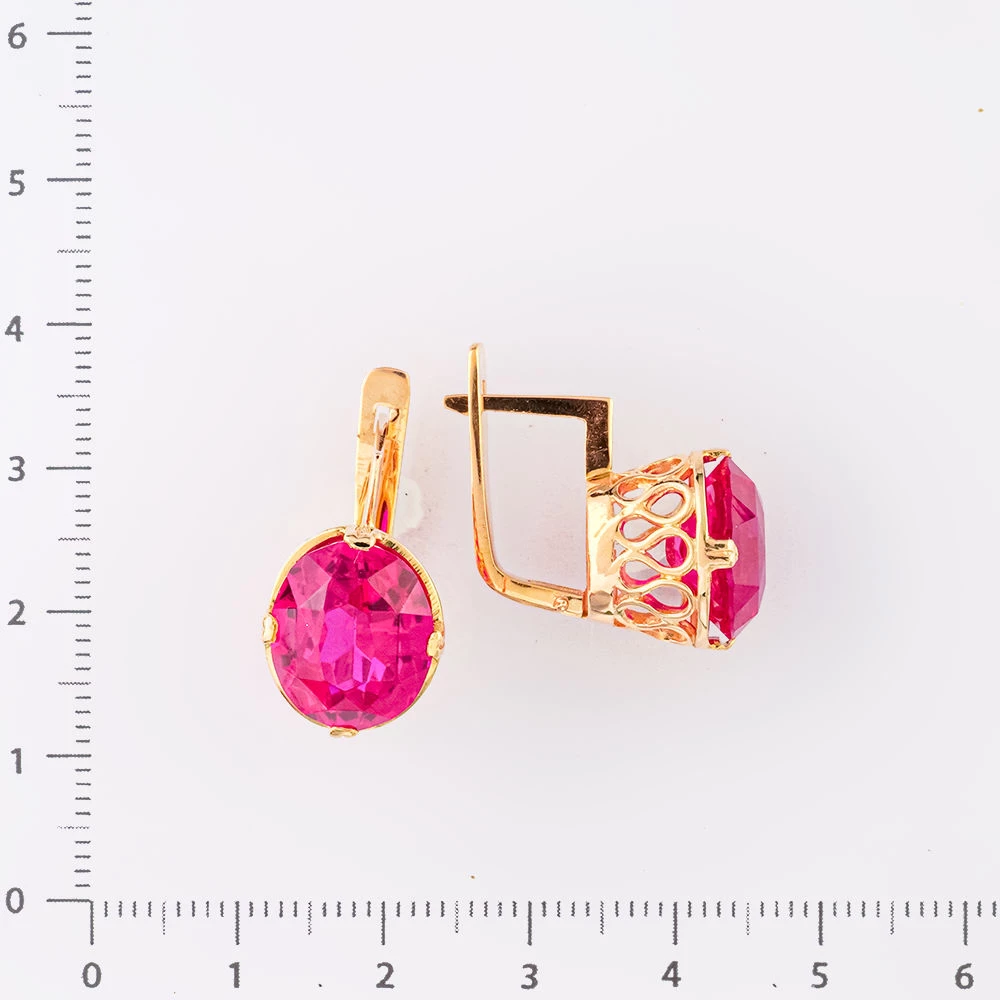 Серьги с фианитом из красного золота 583 пробы