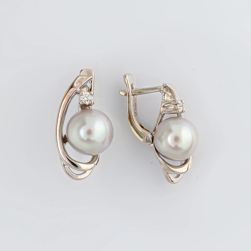 Серьги с культивированным жемчугом из белого золота 585 пробы