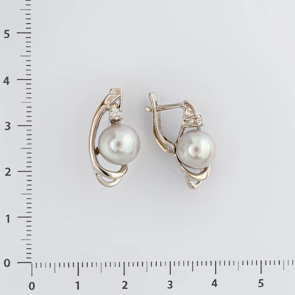 Серьги с культивированным жемчугом из белого золота 585 пробы