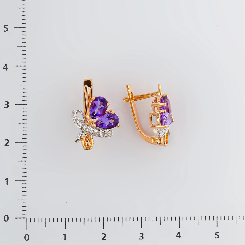 Серьги с аметистом из красного золота 585 пробы