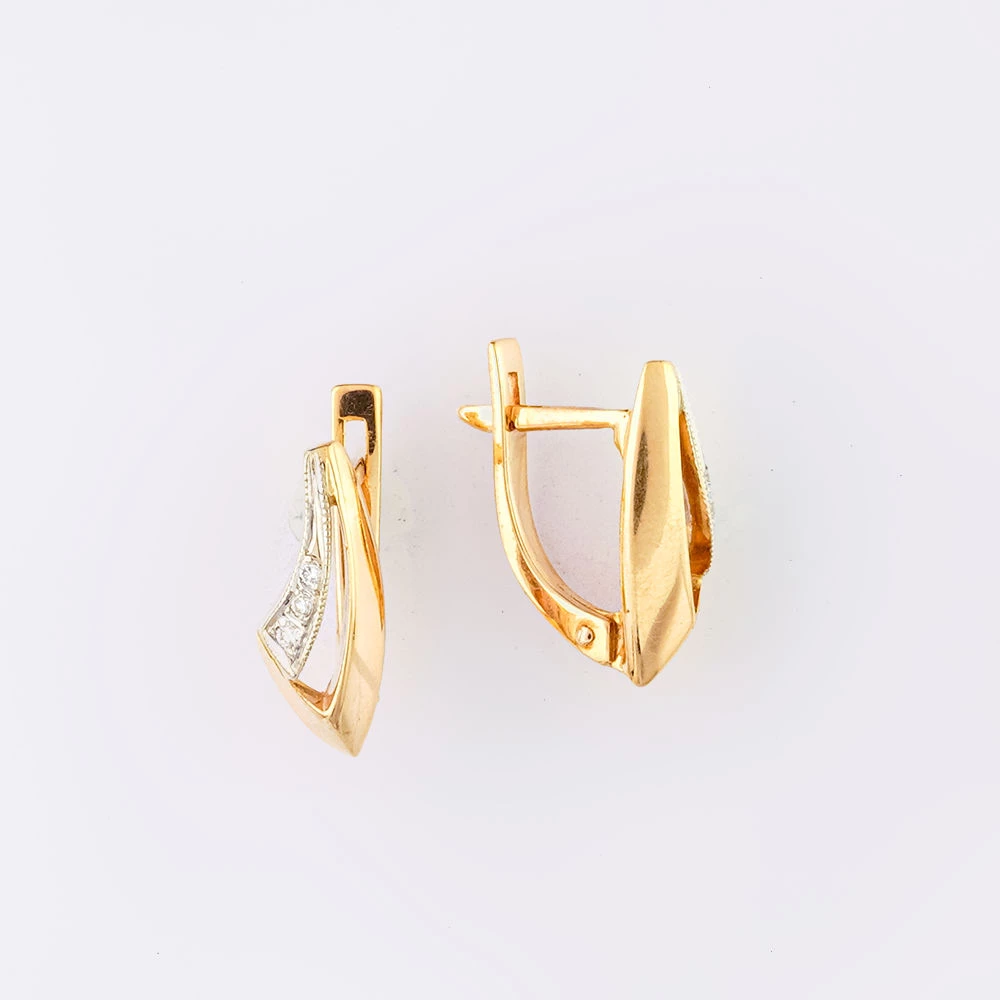 Серьги с бриллиантом из красного золота 585 пробы