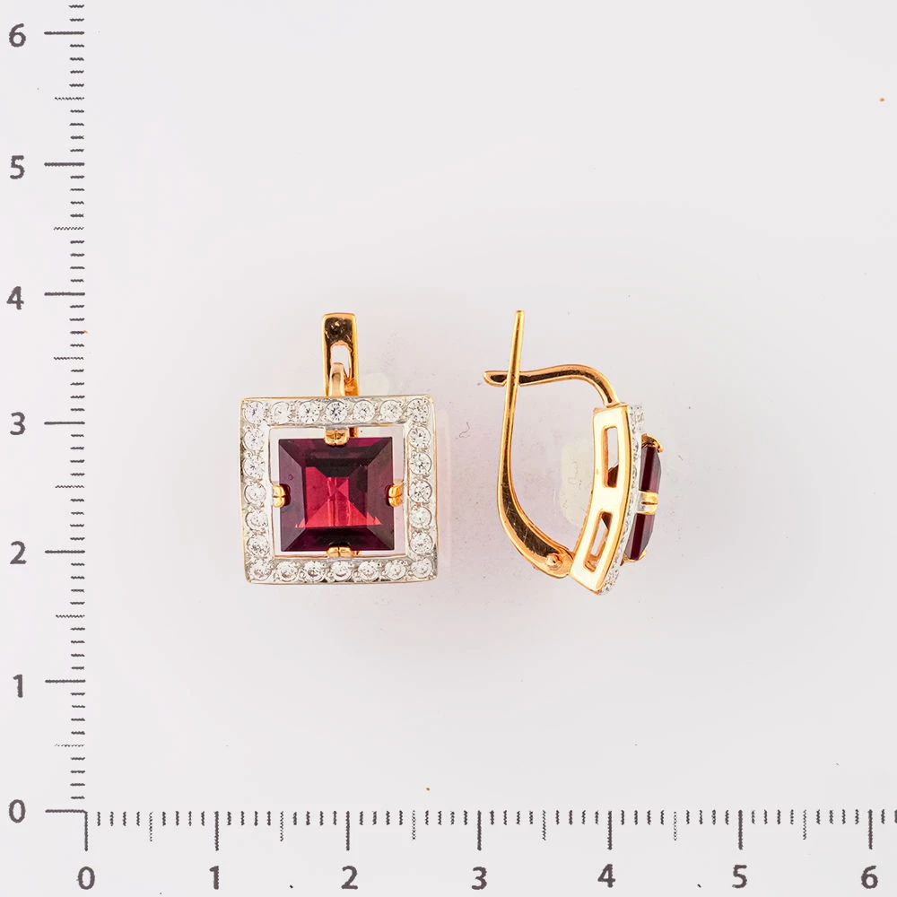 Серьги с гранатом из красного золота 585 пробы