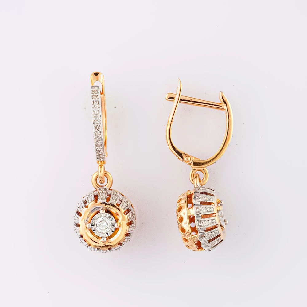 Серьги с бриллиантом из красного золота 585 пробы