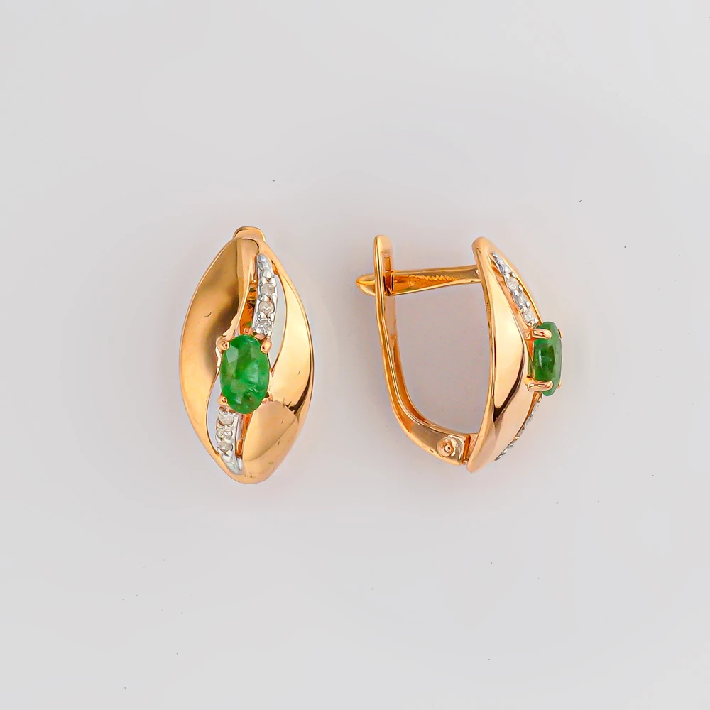 Серьги с изумрудом из красного золота 585 пробы