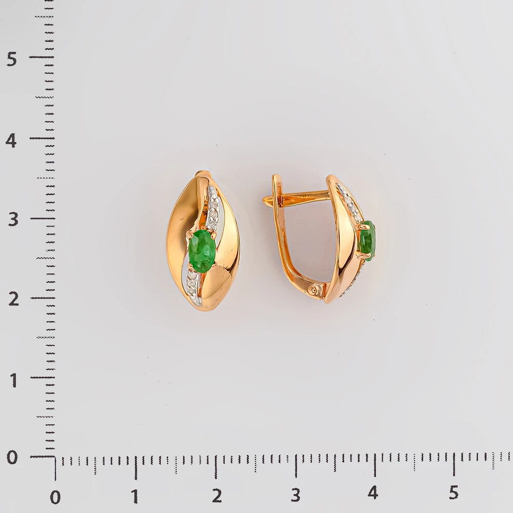 Серьги с изумрудом из красного золота 585 пробы