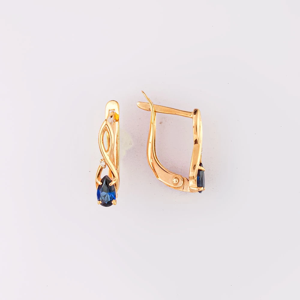 Серьги с сапфиром синтетическим из красного золота 585 пробы