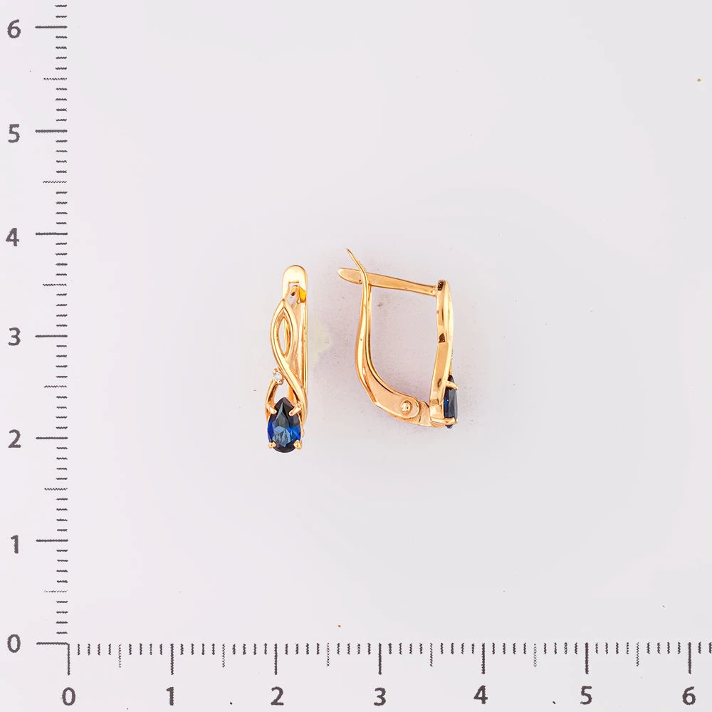 Серьги с сапфиром синтетическим из красного золота 585 пробы