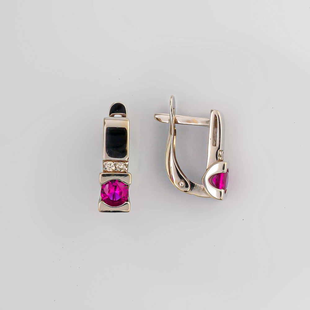 Серьги с рубином синтетическим из красного золота 585 пробы