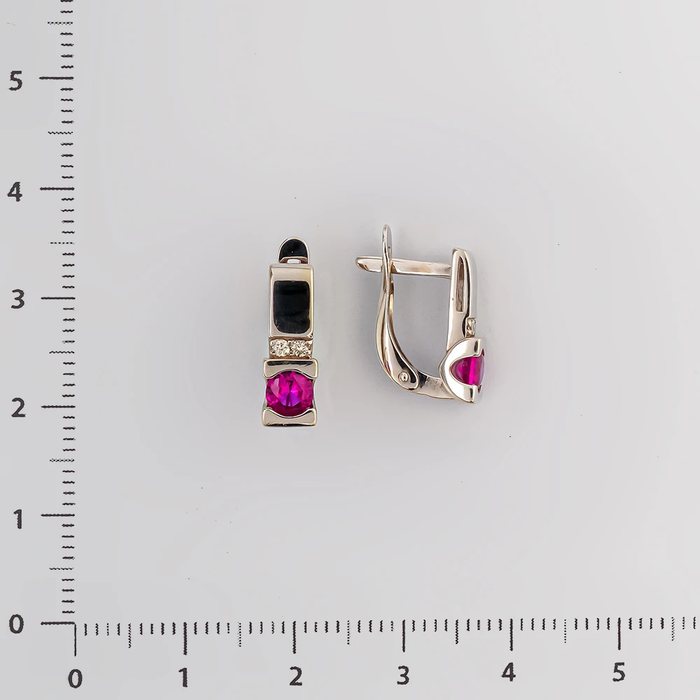 Серьги с рубином синтетическим из красного золота 585 пробы