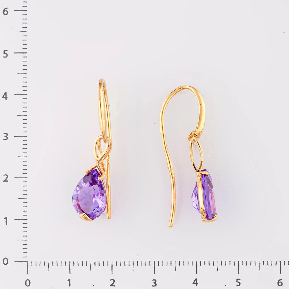 Серьги-продевки с аметистом из красного золота 585 пробы