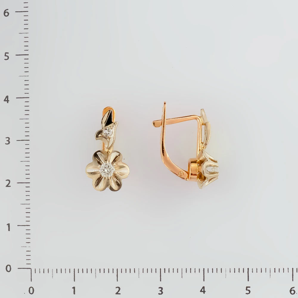 Серьги с бриллиантом из красного золота 583 пробы