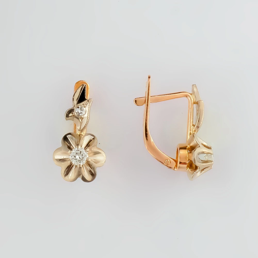 Серьги с бриллиантом из красного золота 583 пробы