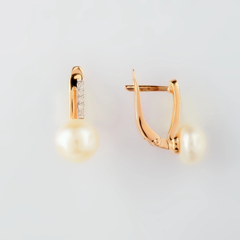 Серьги с культивированным жемчугом из красного золота 585 пробы