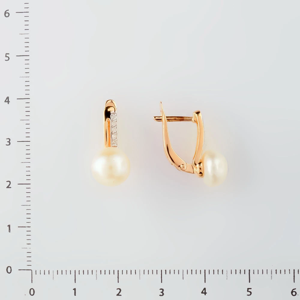 Серьги с культивированным жемчугом из красного золота 585 пробы