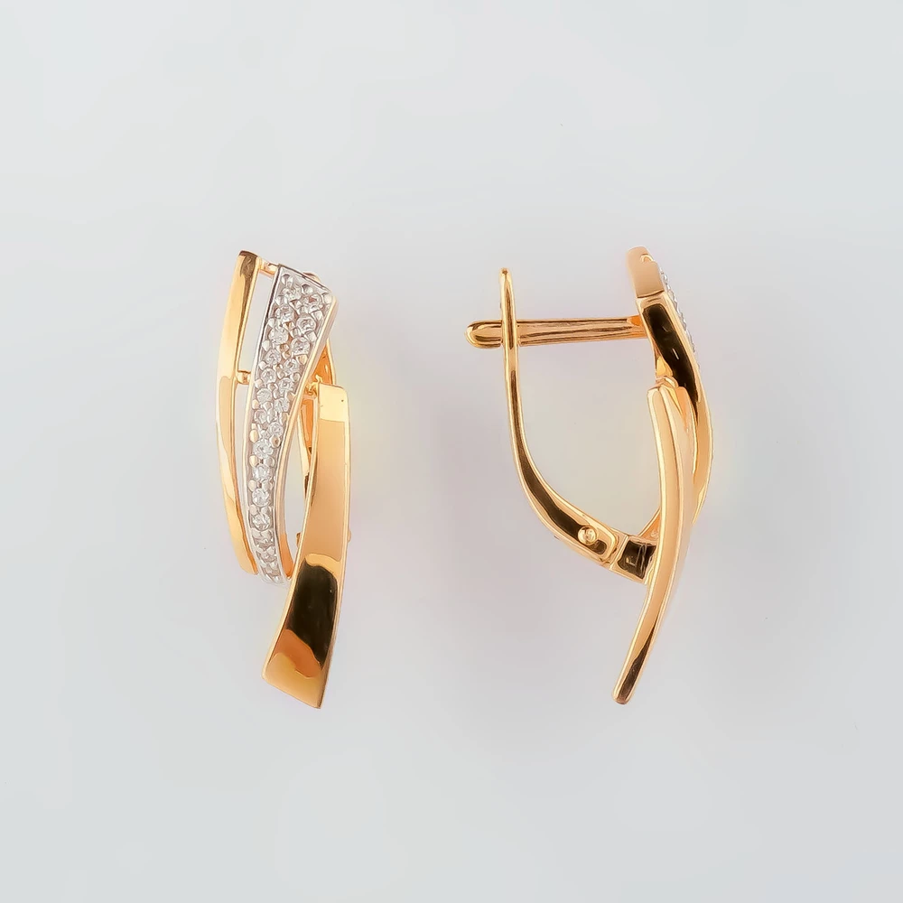 Серьги с фианитом из красного золота 585 пробы