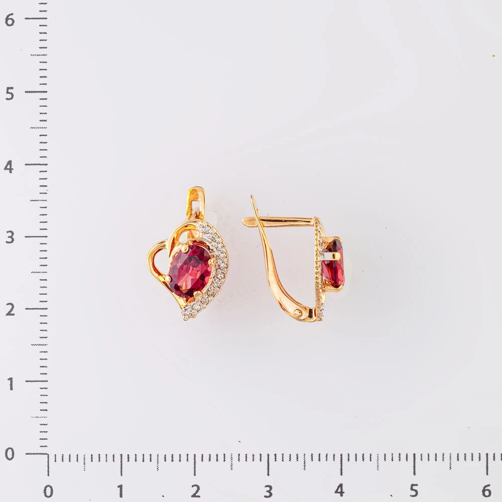 Серьги с гранатом из красного золота 585 пробы