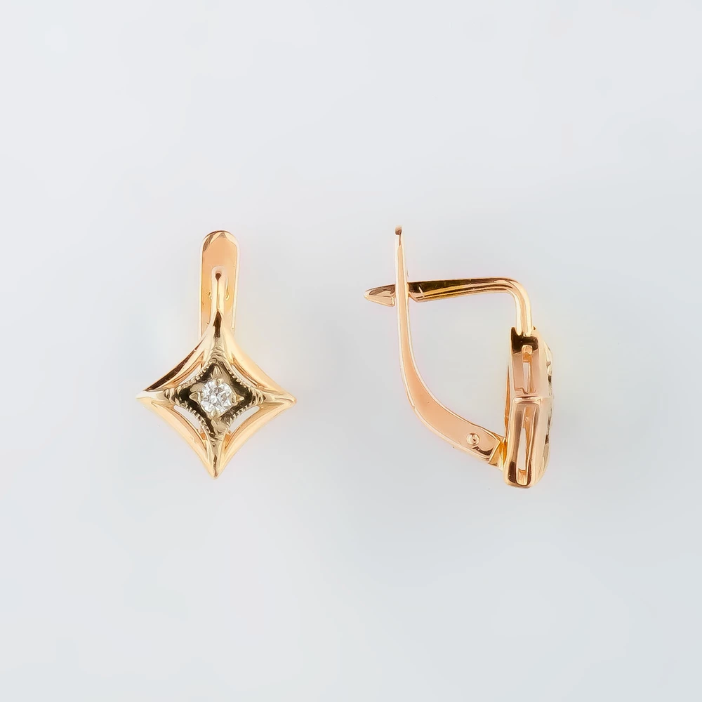 Серьги с бриллиантом из красного золота 583 пробы