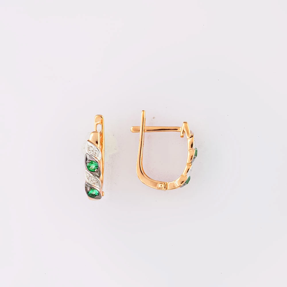 Серьги с изумрудом из красного золота 585 пробы