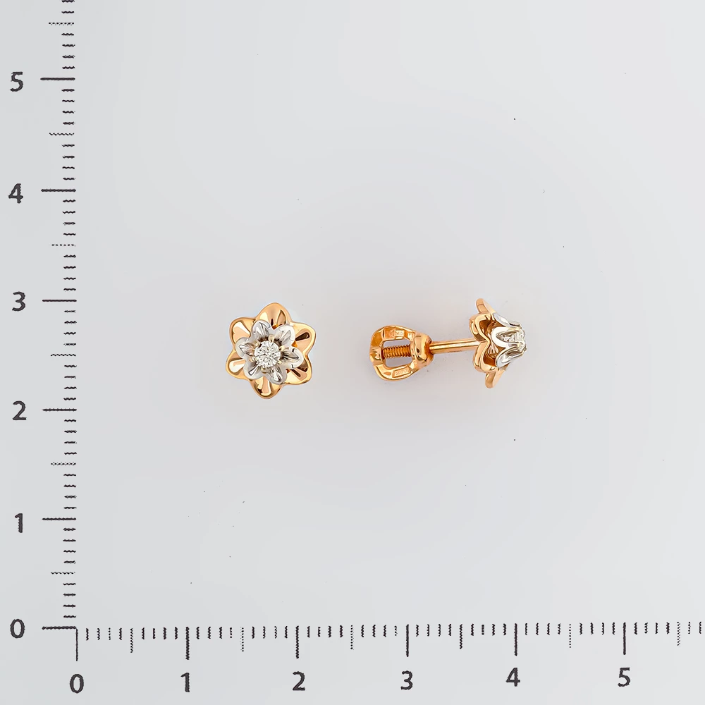 Серьги с бриллиантом из красного золота 585 пробы