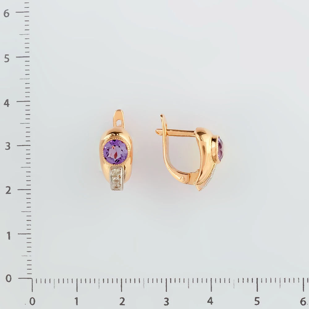 Серьги с аметистом из красного золота 585 пробы