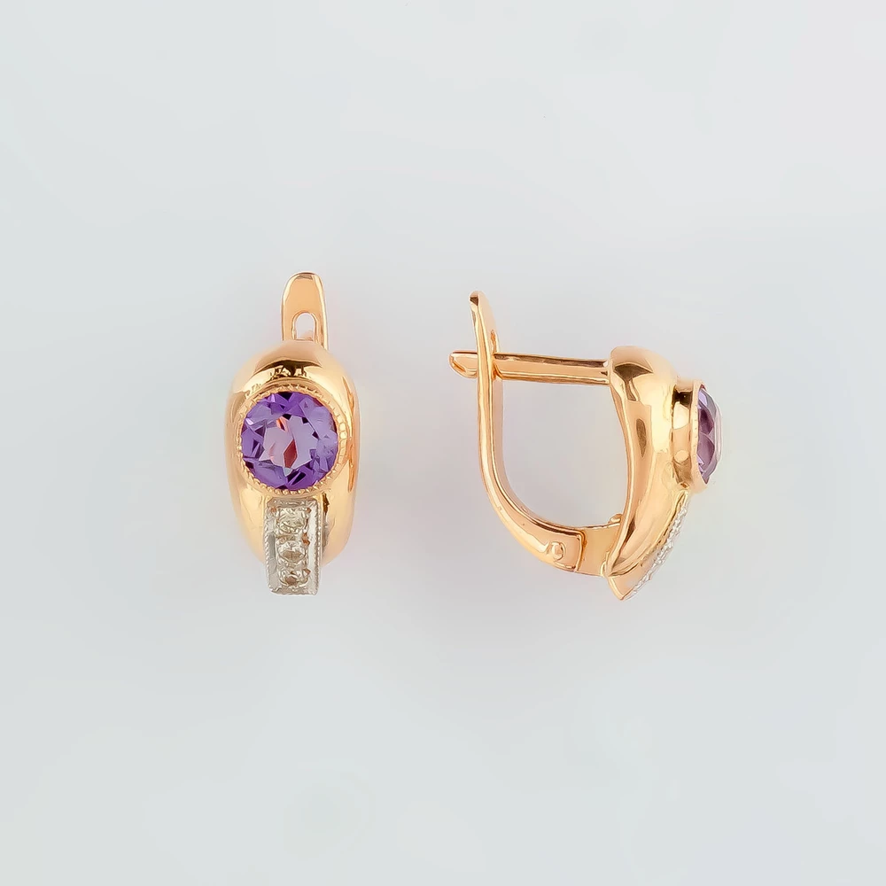 Серьги с аметистом из красного золота 585 пробы