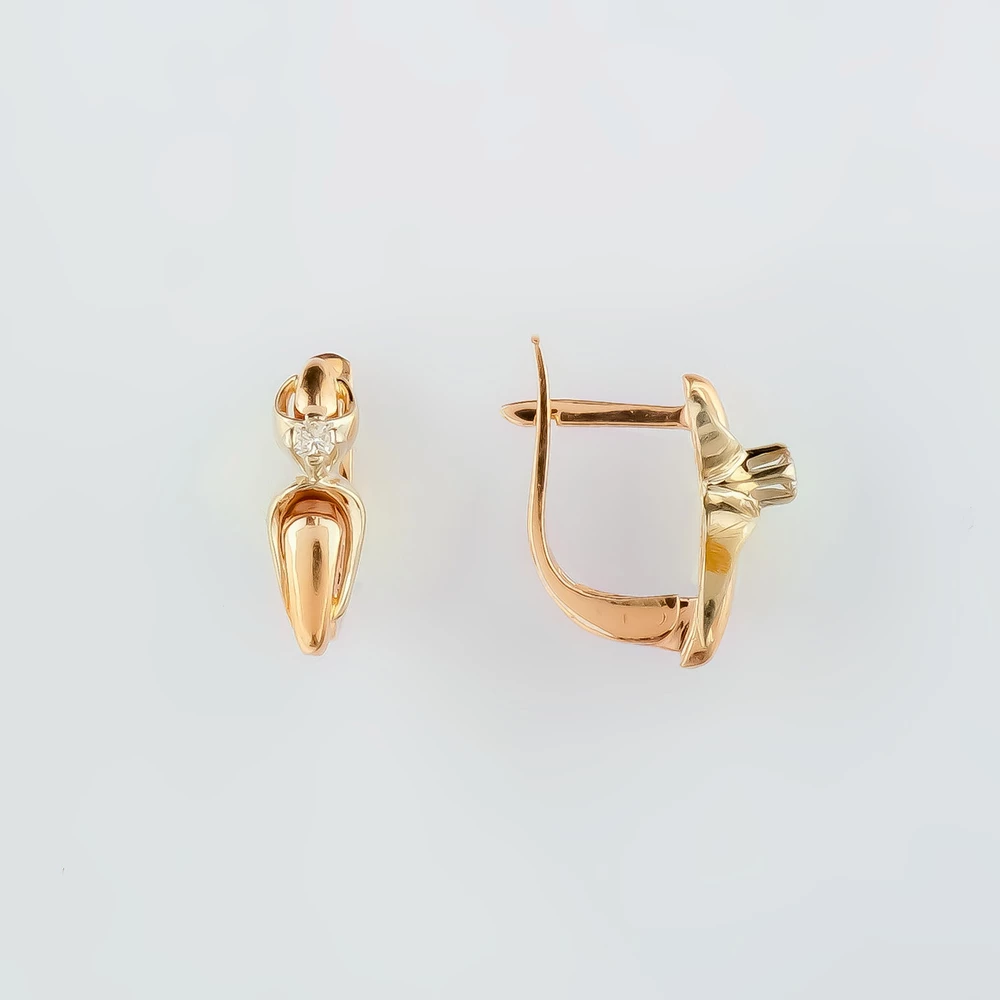 Серьги с бриллиантом из красного золота 585 пробы