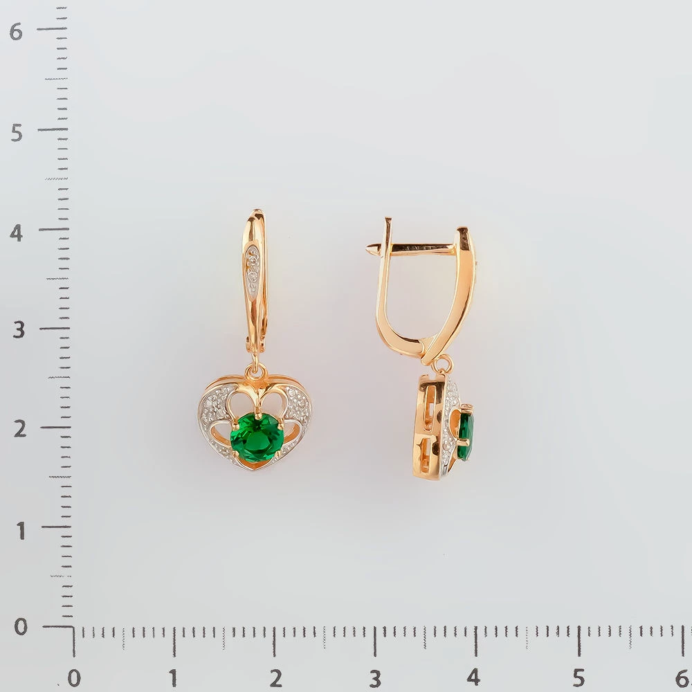 Серьги с изумрудом синтетическим из красного золота 585 пробы
