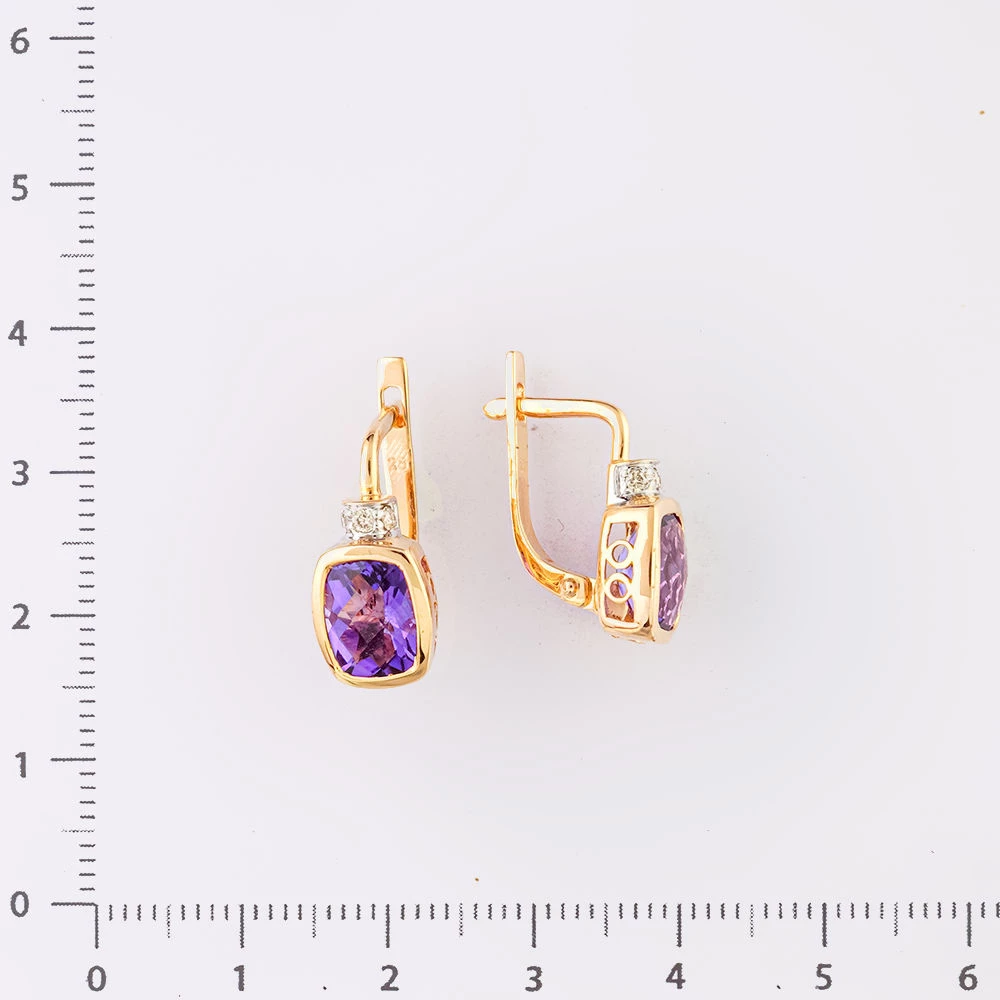 Серьги с аметистом из красного золота 585 пробы