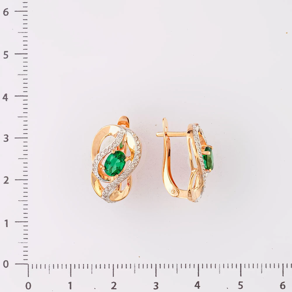 Серьги с изумрудом синтетическим из красного золота 375 пробы