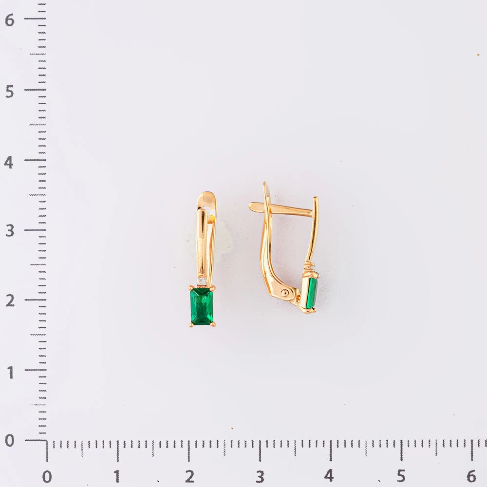 Серьги с изумрудом синтетическим из красного золота 585 пробы
