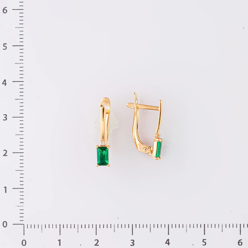 Серьги с изумрудом синтетическим из красного золота 585 пробы