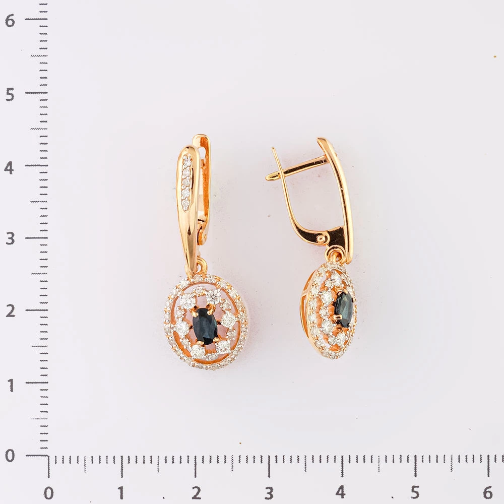 Серьги с сапфиром из красного золота 585 пробы
