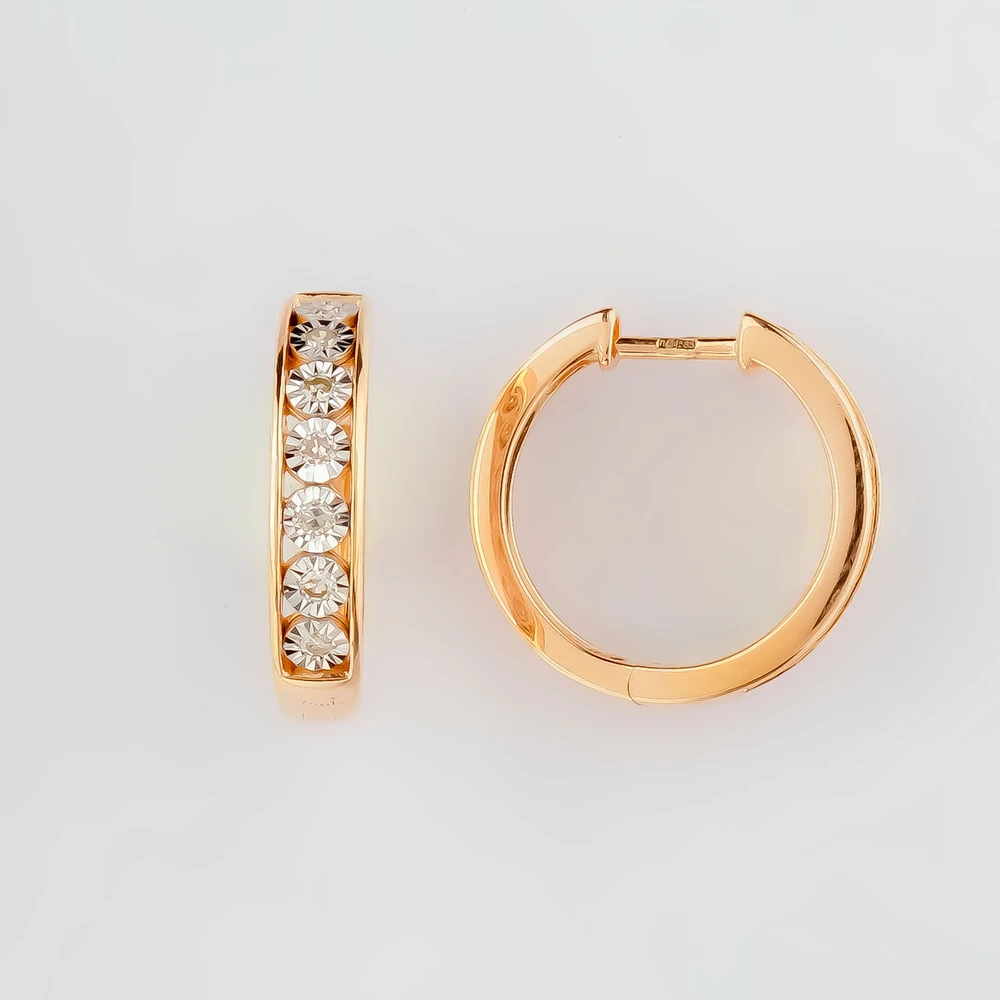 Серьги конго с бриллиантом из красного золота 585 пробы