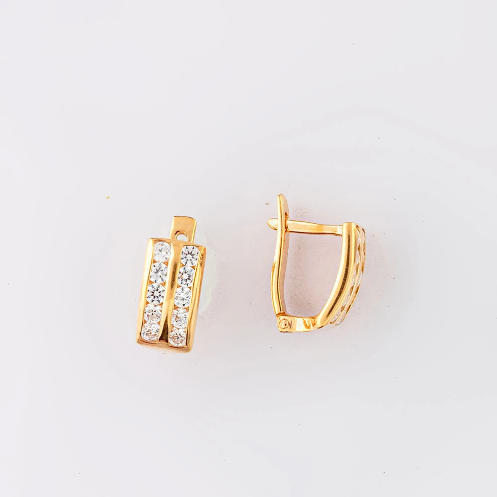 Серьги с фианитом из красного золота 585 пробы