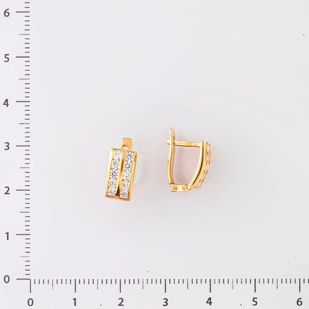 Серьги с фианитом из красного золота 585 пробы