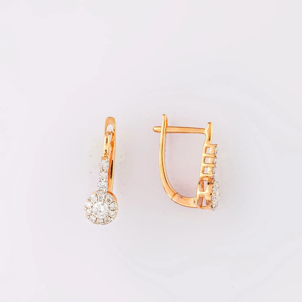 Серьги с бриллиантом из красного золота 585 пробы