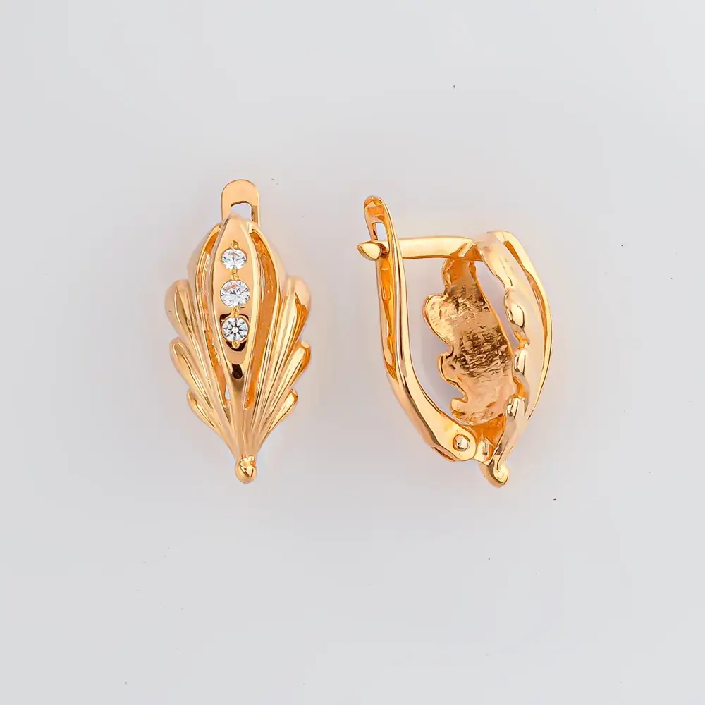 Серьги с фианитом из красного золота 585 пробы 1