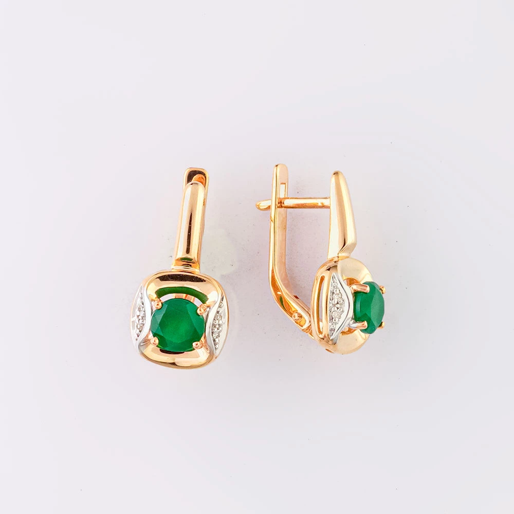 Серьги с агатом из красного золота 585 пробы