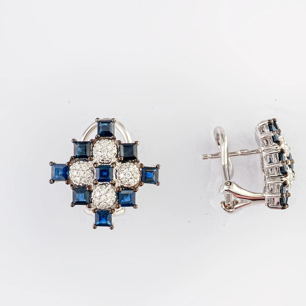 Серьги с сапфиром из белого золота 585 пробы