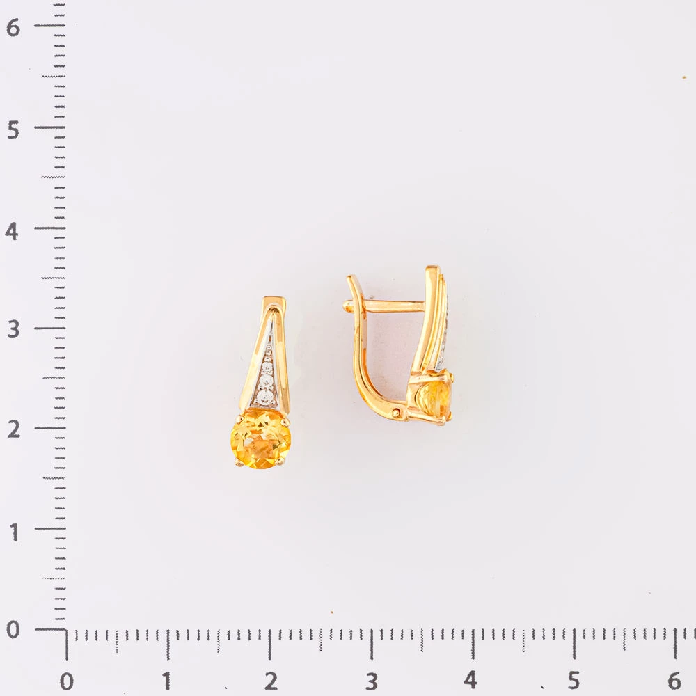 Серьги с цитрином из красного золота 585 пробы