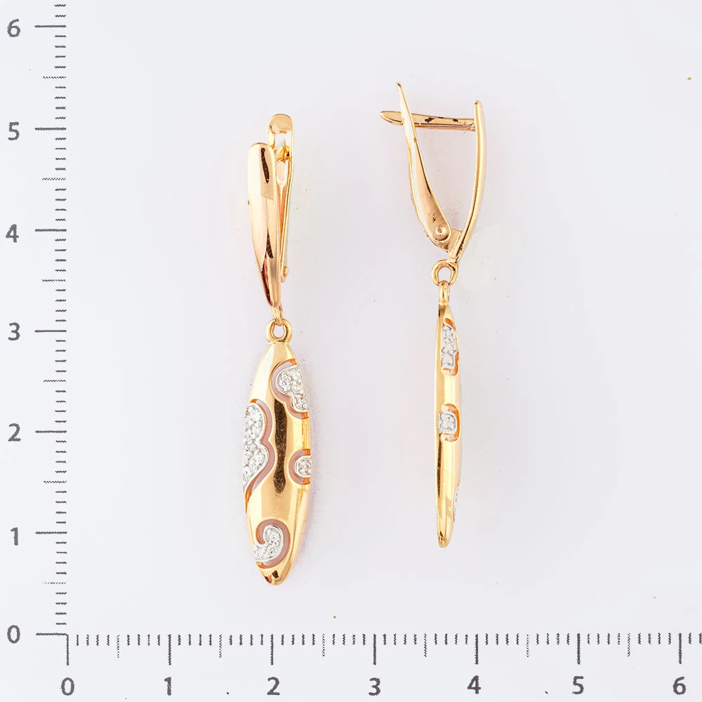 Серьги с фианитом из красного золота 585 пробы