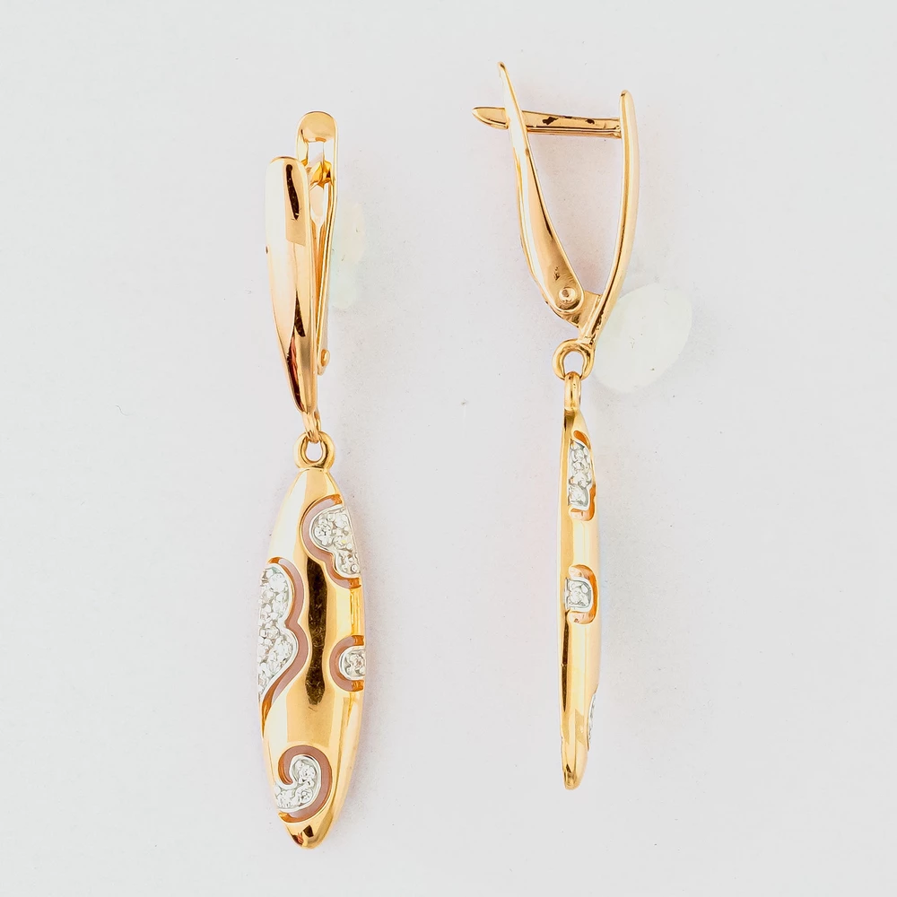 Серьги с фианитом из красного золота 585 пробы