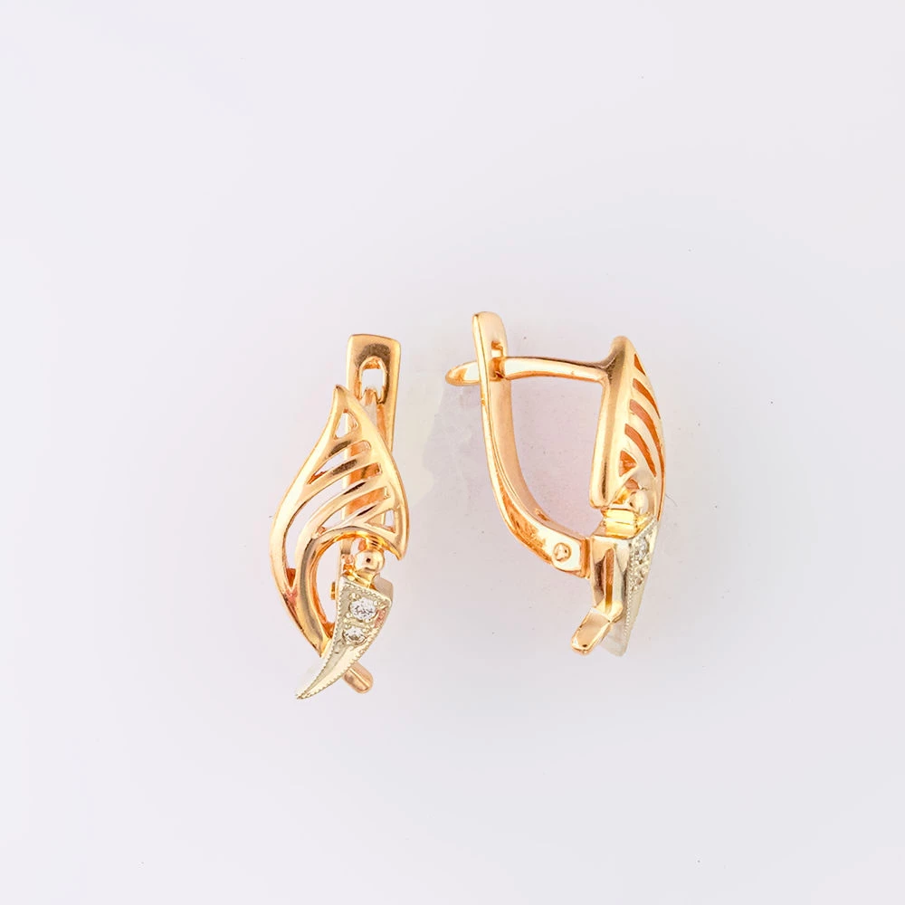 Серьги с бриллиантом из красного золота 585 пробы